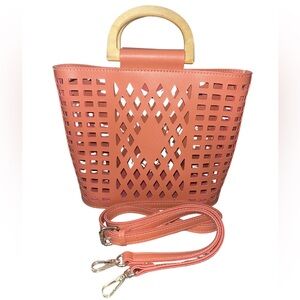 Joy Susan Madison Laser Cut Out Tote Bag - Coral / Terracotta